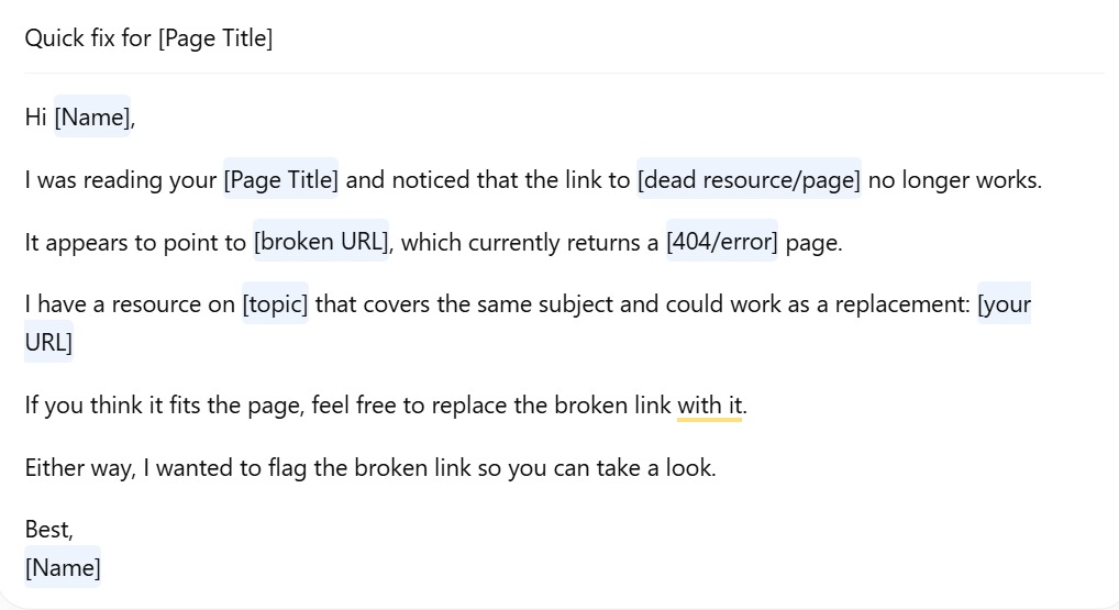 Broken Link Building Email Template